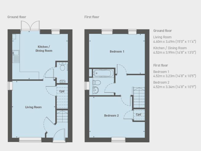 Floor plan, 2 bedroom house  - artist's impression subject to change